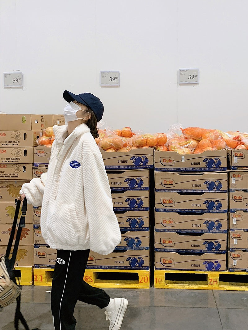 Imitation rabbit wool lamb wool plush jacket women's plush thickened winter 2025 new student Korean version lazy top