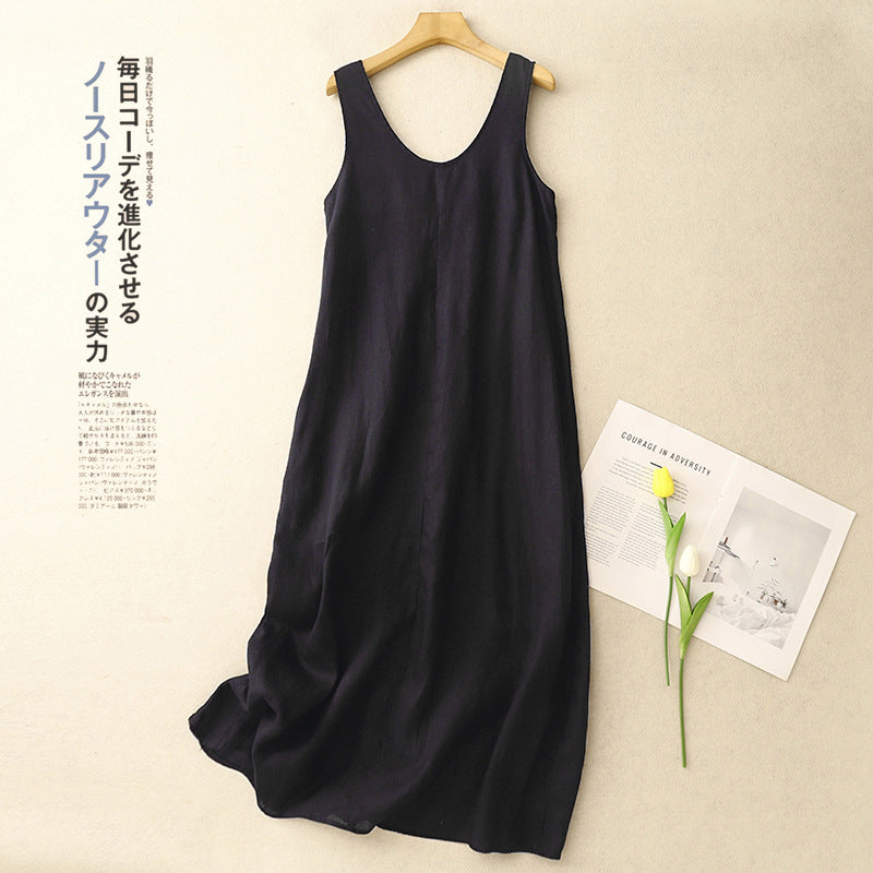 #New summer temperament versatile casual cotton and linen simple literary style sleeveless dress