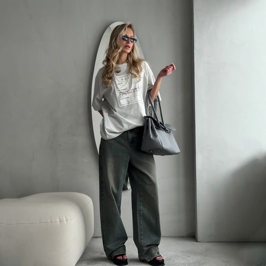 fashion street style cloth embroidered T-shirt for women's loose leisure and comfort versatile summer five-quarter sleeve round neck refined cotton