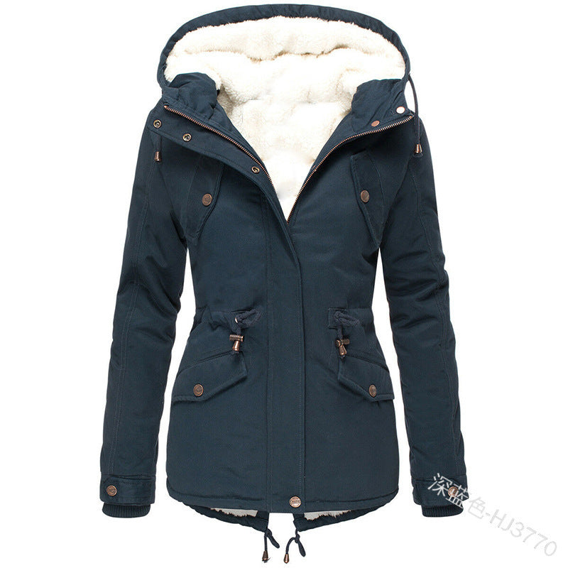 European and American Express winter hot sale popular hooded waist thin thickened women's medium and long cotton clothes jacket