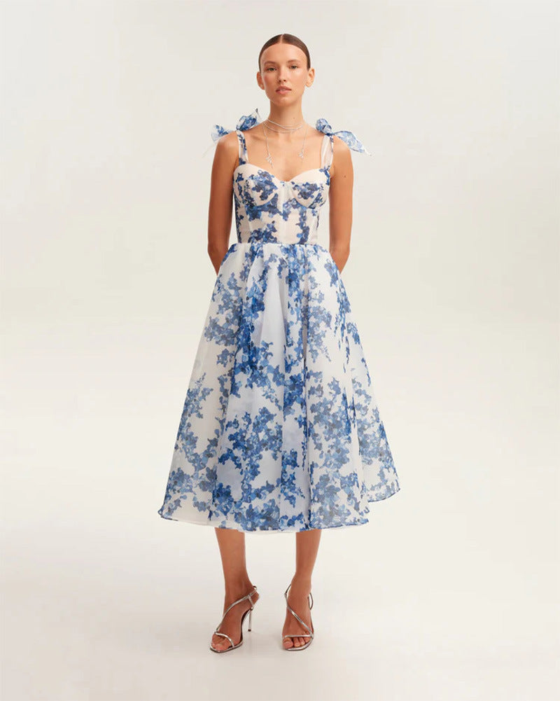 FLOWERSVERSE 2025 New Women's Fashion Sexy Printed Suspender Evening Dress Floral Back Strap Women's Temperament Dress