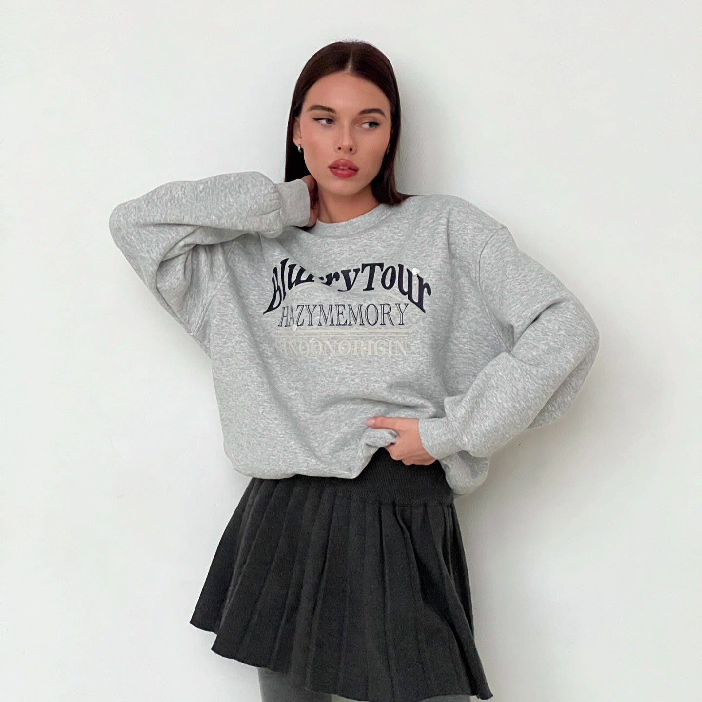 's new women's top, personalized fashion letter printing contrasting color crew neck sweater custom women's models