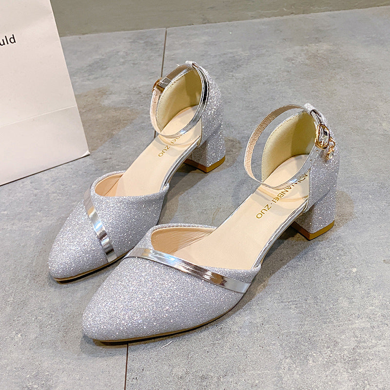 flowersverse Closed Toe Sandals Fairy Style Women's New Versatile Fashion Ankle-Strap High Heels Chunky Heel Summer Shoes Women's Shoes