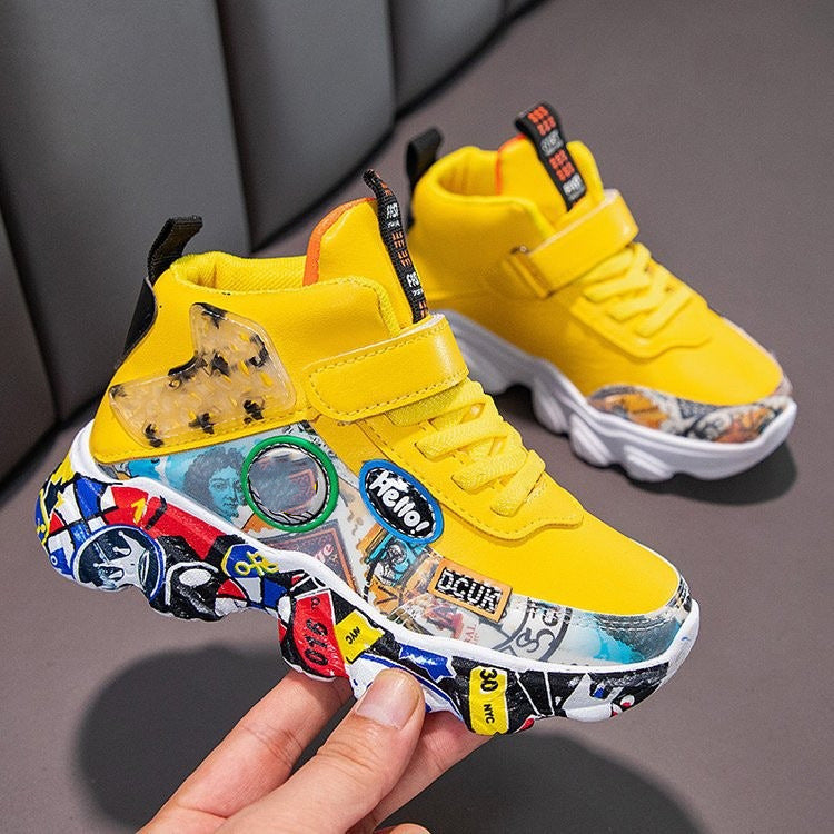 flowersverse Men's and Women's Children's Shoes Autumn and Winter Children's Sneaker Leather Dad Shoes Boys and Girls Middle and Big Children Camouflage Running Shoes
