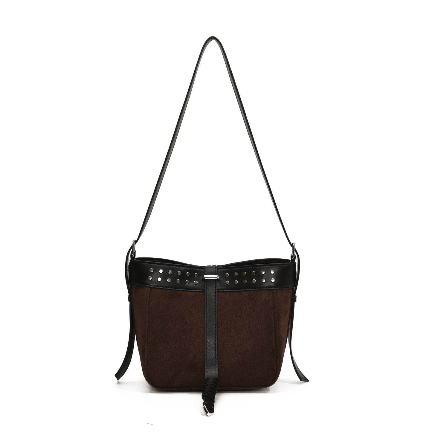 FLOWERSVERSE 2025 Cross-border bag women's new matte leather fleece bucket bag punk style rivet decoration women's shoulder bag messenger bag