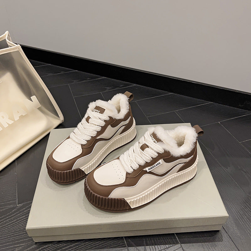 2025 Real wool dissolved sole shoes women's autumn and winter new velvet platform casual board shoes trendy versatile shoes