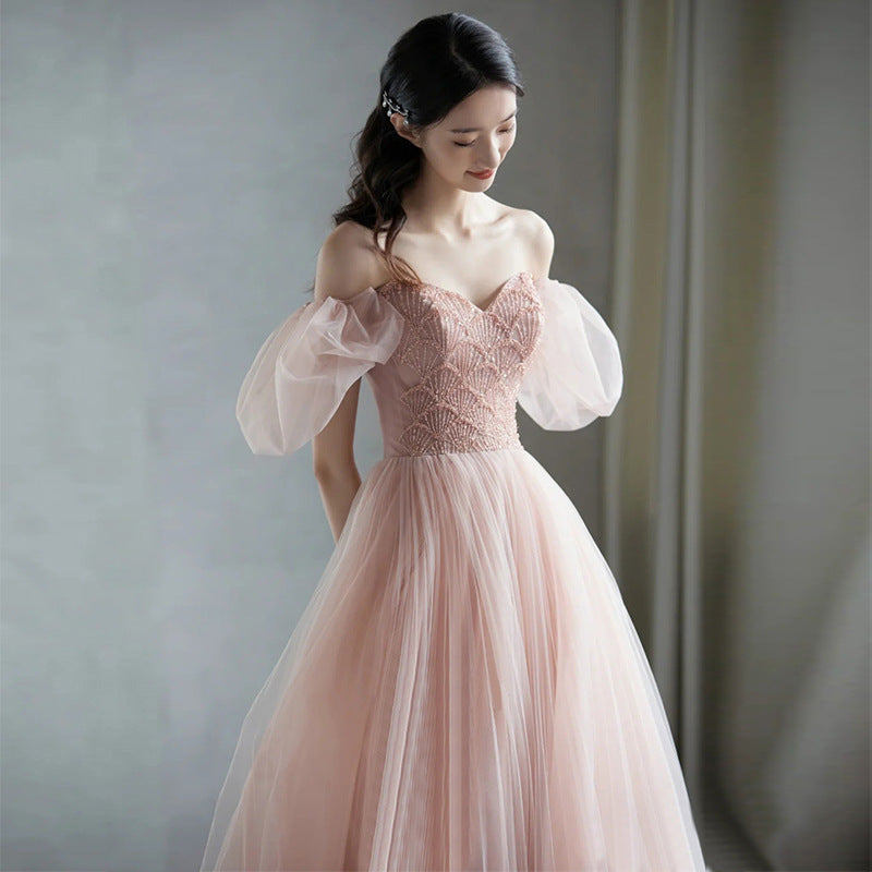 Princess on the run toasts bride 2025 new temperament pink engagement spring host dress dress female wedding
