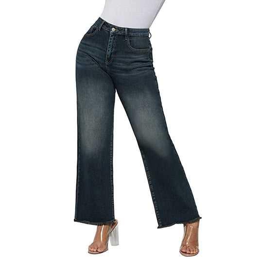 New retro loose cat whisker loose casual rough edge jeans nine-point pants women