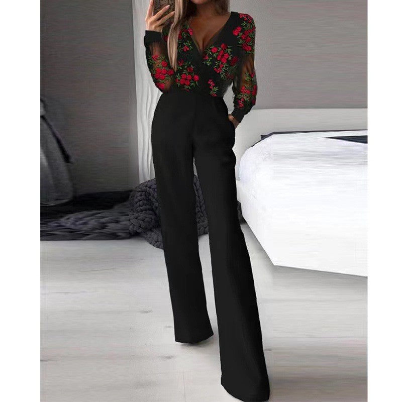 FLOWERSVERSE 2025 New Popular trade spring and summer Chinese long skirt new Chinese jumpsuit diagonal mid-waist temperament commuter jumpsuit