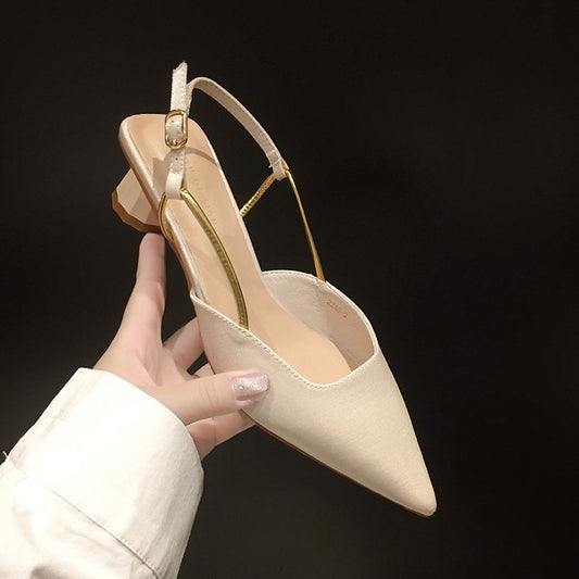 flowersverse New Style Toe Box Shoes Women's Spring Sandals Satin Women's Chunky Heels Fairy Style High Heels Pointed Women