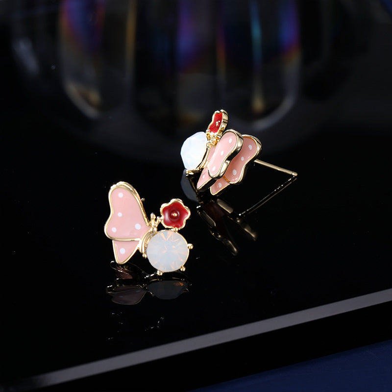 2025 S925 silver needle earrings new fresh and sweet high-end drip oil enamel earrings oil painting style color butterfly stud earrings