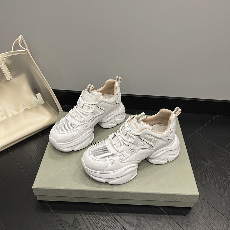 2025 Dad shoes women's popular new shoes women's spring heightening thick-soled mesh white casual sports shoes