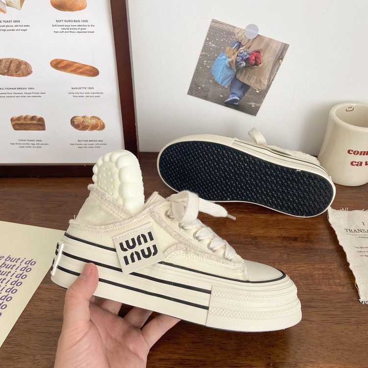 flowersversePopular Thick Bottom Height Increasing Canvas Shoes Women Autumn New Korean Style Versatile Casual Step-on Dual-Purpose Slippers Women