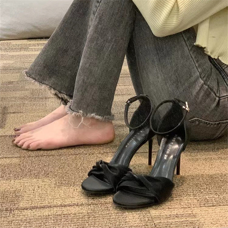 flowersverse Stiletto Sandals Female Summer New Joker Temperament Small Size Word Buckle High Heels