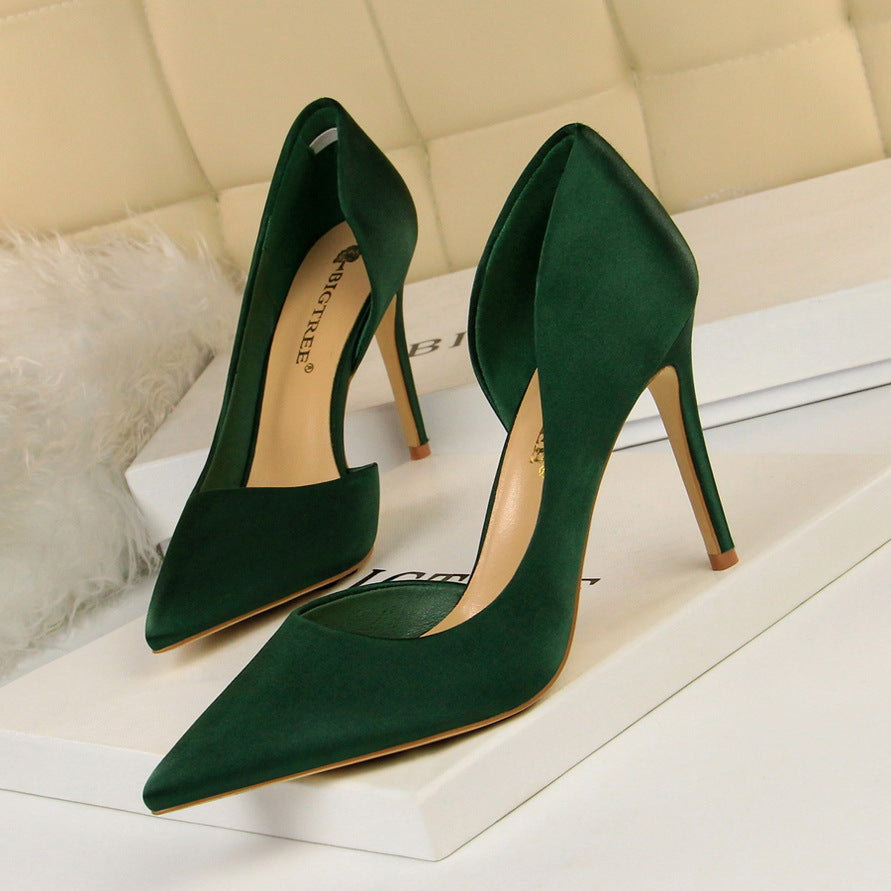 2025 830-3 style fine high-heeled satin light mouth pointed side hollow sexy nightclub thin single shoes women's high heels