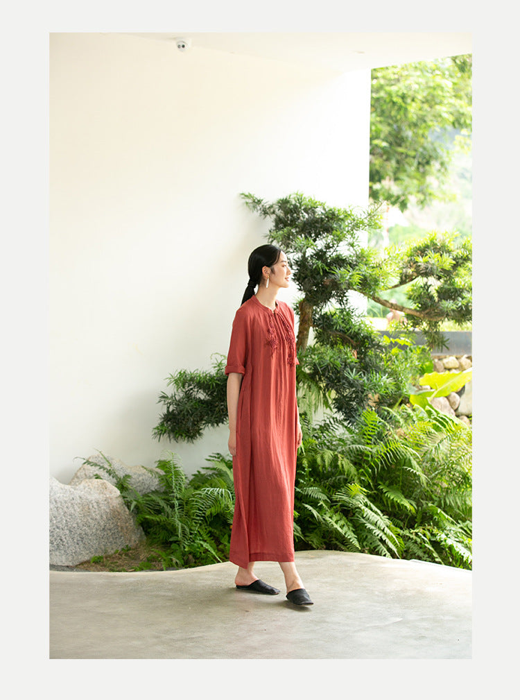 popular spring and summer dress, literary loose embroidery elegant medium and long dress, ramie dress, reply 211239