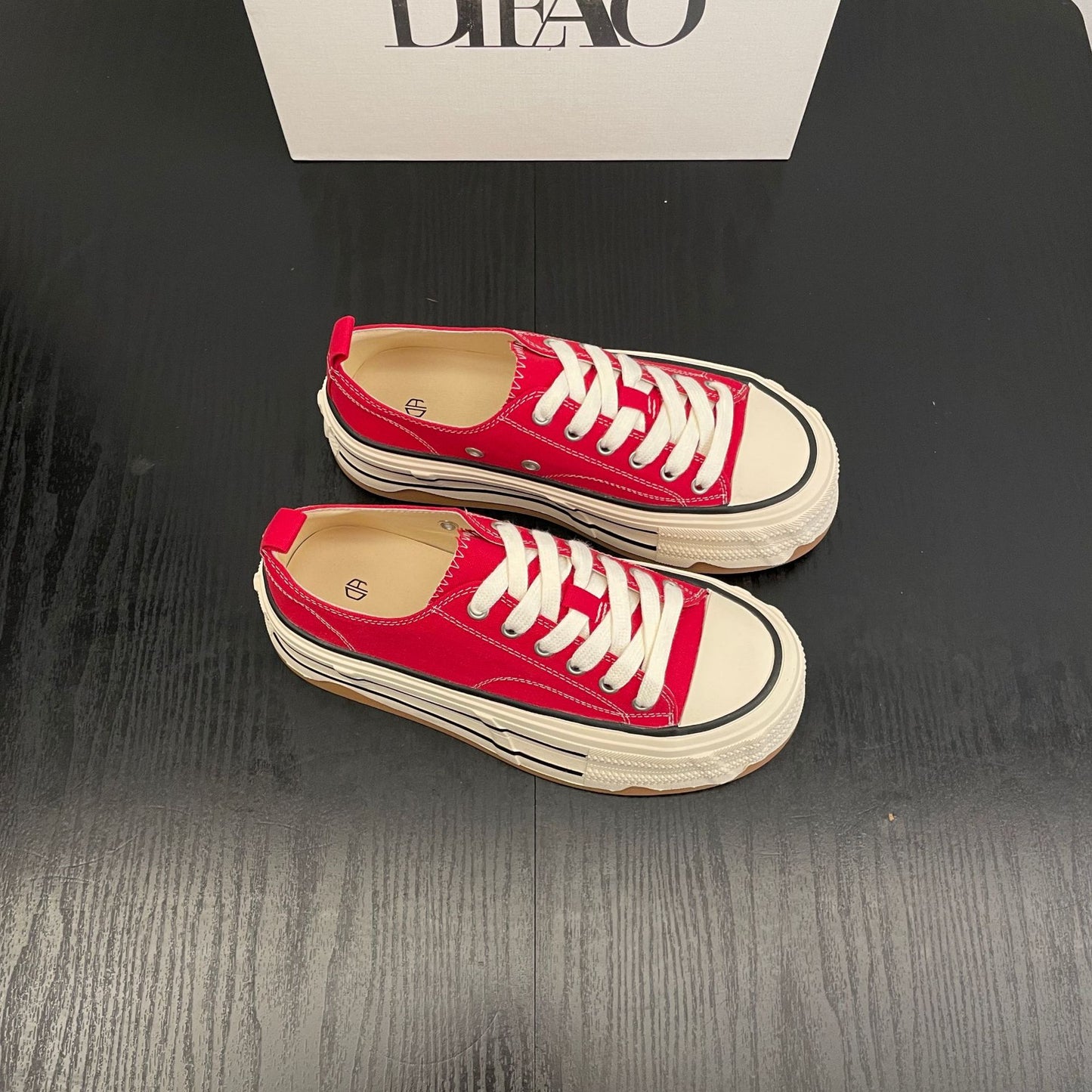 flowersverseDie AO Canvas Shoes Women's round Head Thick Bottom Sneakers New Small Height Increasing Fashion All-Matching Sneaker Women's