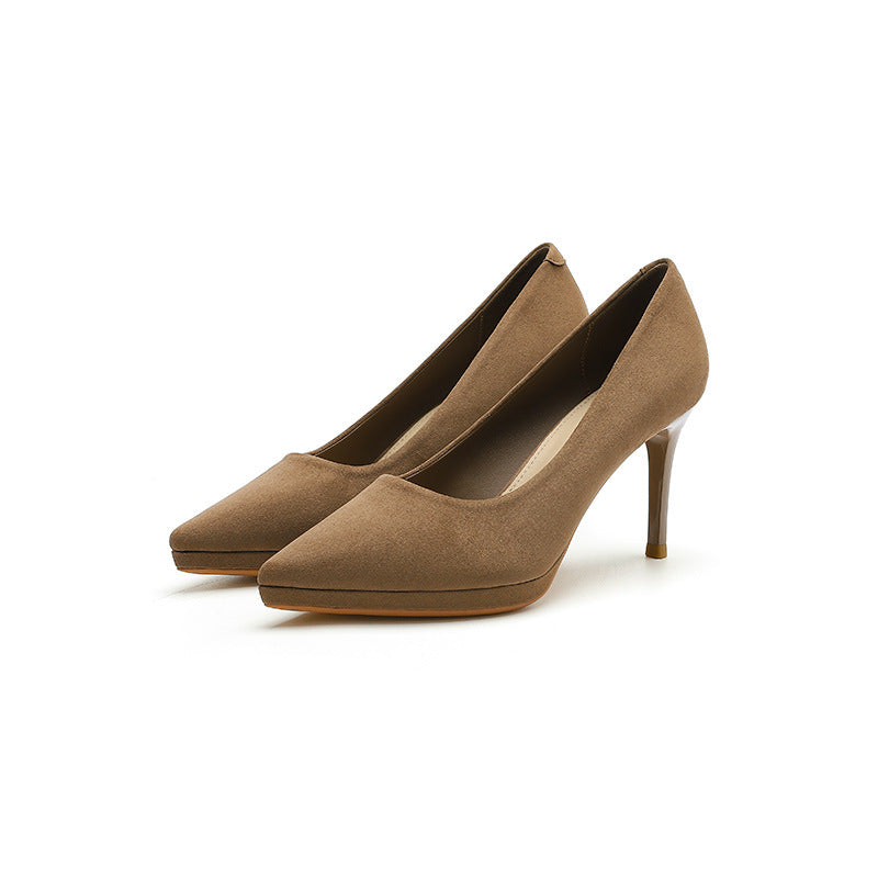 2025 8088-5 High heels for women's autumn suede, light mouth, thin heel, pointed single shoes, waterproof table, sexy solid color high heels for women
