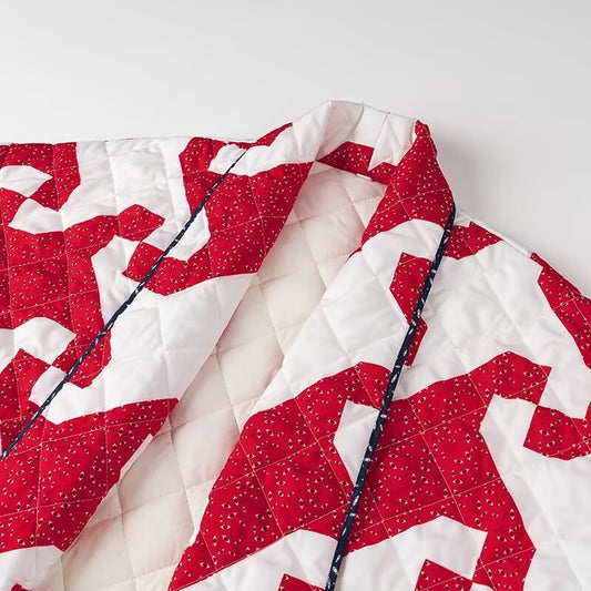 Cross-border women's clothing 2025 autumn and winter new European and American fashion ins large size loose lapel contrasting color printed cotton jacket