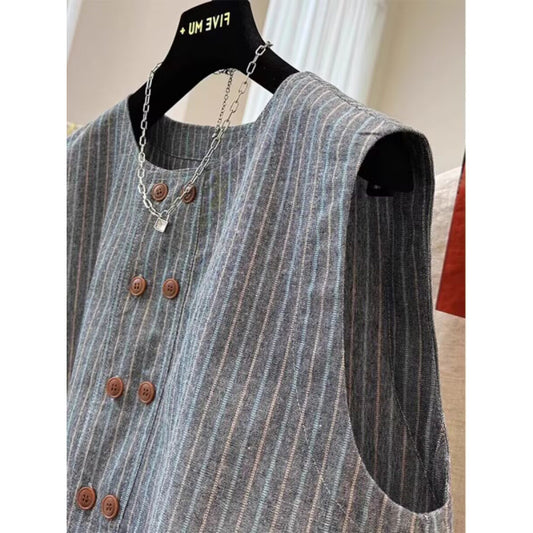 Temperament striped sleeveless short outer wear suit vest vest women summer thin coat top women's trend