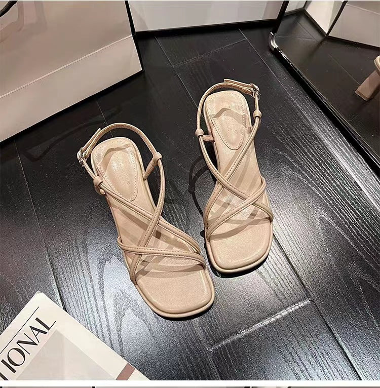 flowersverse Summer New Cross Strap Fairy Style with Skirt Chunky Heel High Heel Minority Design Sandals for Women