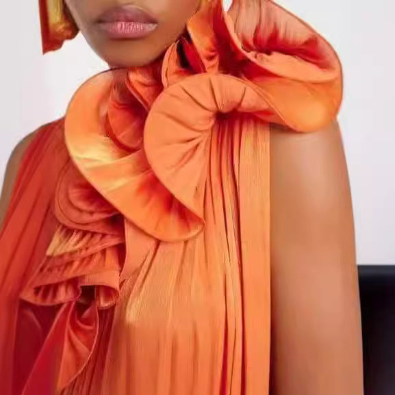 FLOWERSVERSE 2025 new women's clothing 2025 trade flower printing pleated off-the-shoulder splicing 2025 backless summer popular dress