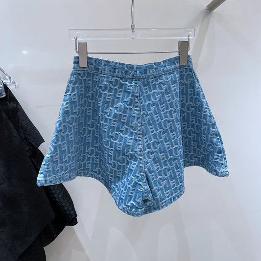 flowersverse South Korea Dongdaemun Summer Niche Design Jacquard Denim Shorts Fashionable Chic Wide-Leg Pants for Women