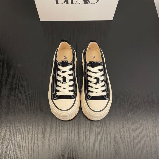 flowersverseDie AO Canvas Shoes Women's round Head Thick Bottom Sneakers New Small Height Increasing Fashion All-Matching Sneaker Women's