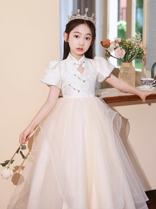 flowersverse Girls Evening Dress Chinese Style Fashion Flower Girl Little Girl Princess Dress Children Host Piano Performance Costume