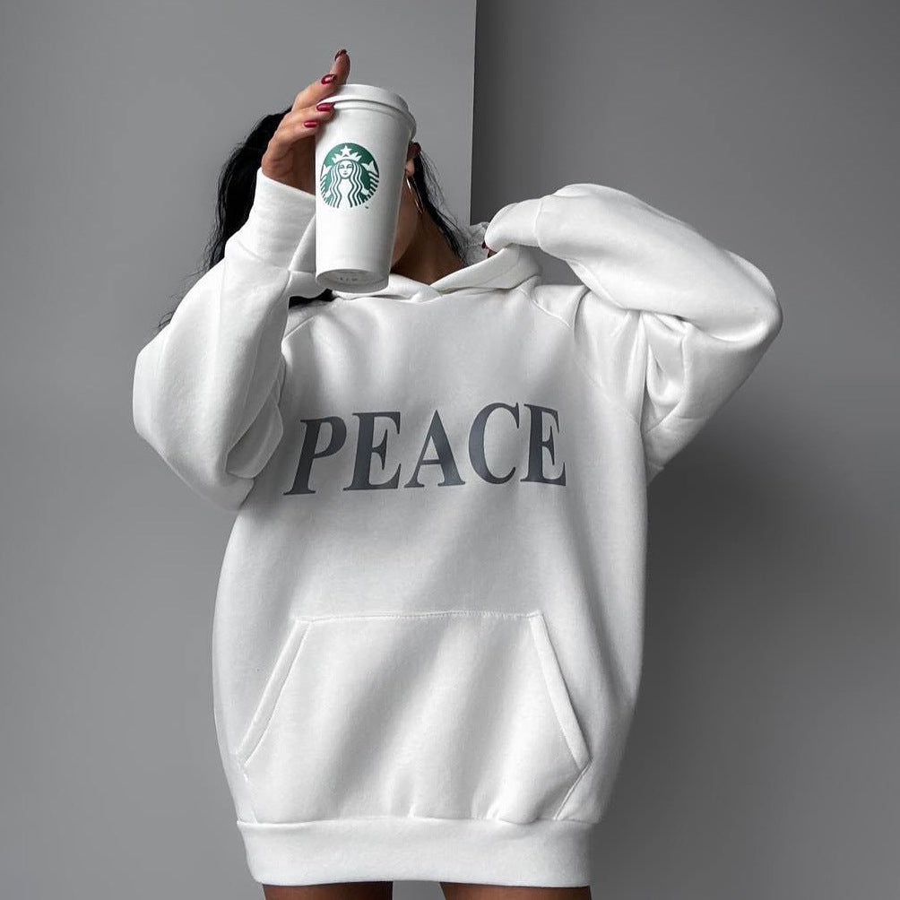 Cross-border women's clothing fashion trend brand new spring printing hooded loose super large size long-sleeved sweater jacket women