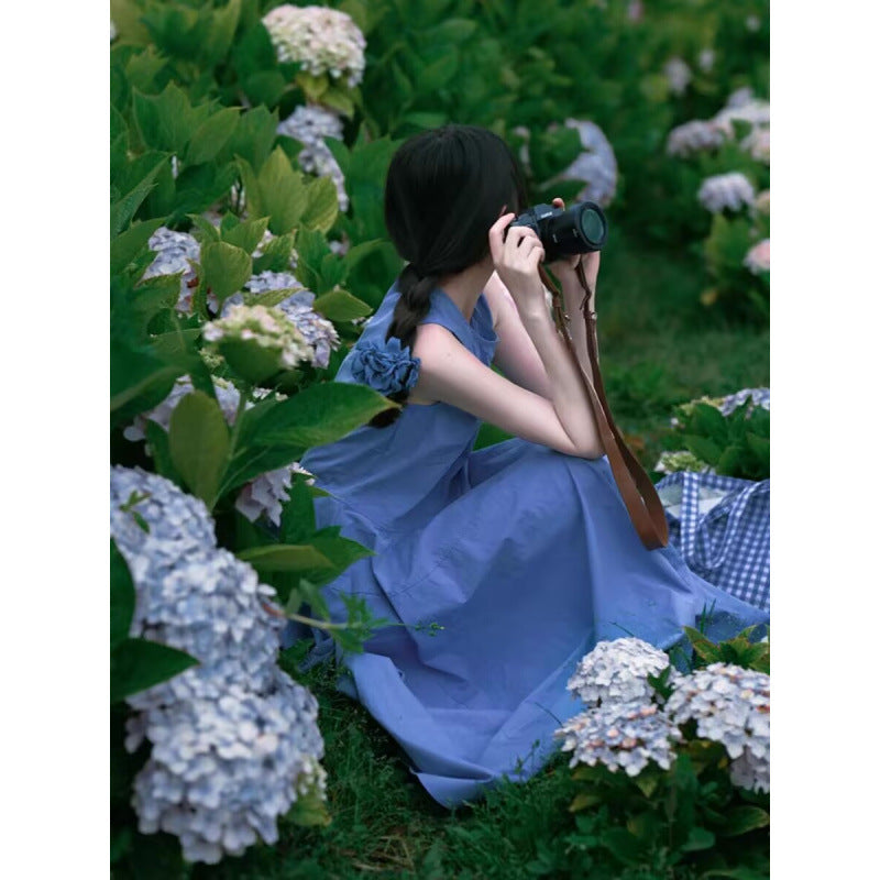 Yunnan Dali Erhai travel wear women's clothing dopamine island blue Sanya seaside vacation beach dress