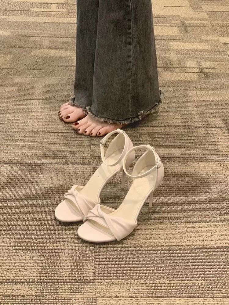 flowersverse Stiletto Sandals Female Summer New Joker Temperament Small Size Word Buckle High Heels