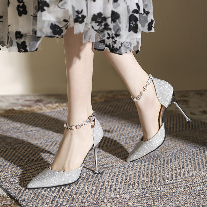 flowersverse Small Size 313233 Closed Toe Sandals Women's Design Sense Niche Temperament Ankle-Strap Stilettos High Heels plus Size 41-43