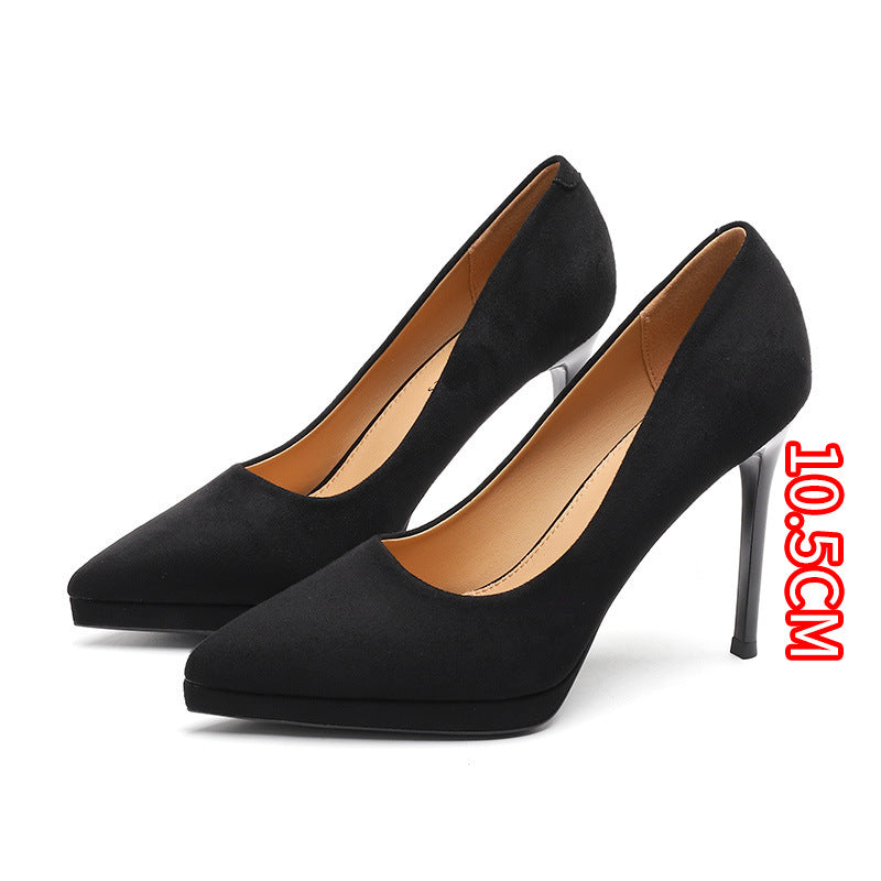 2025 8088-5 High heels for women's autumn suede, light mouth, thin heel, pointed single shoes, waterproof table, sexy solid color high heels for women