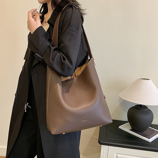 2025 Bucket bag popular autumn and winter simple large-capacity women's bag fashionable and versatile high-end tote bag underarm shoulder bag women