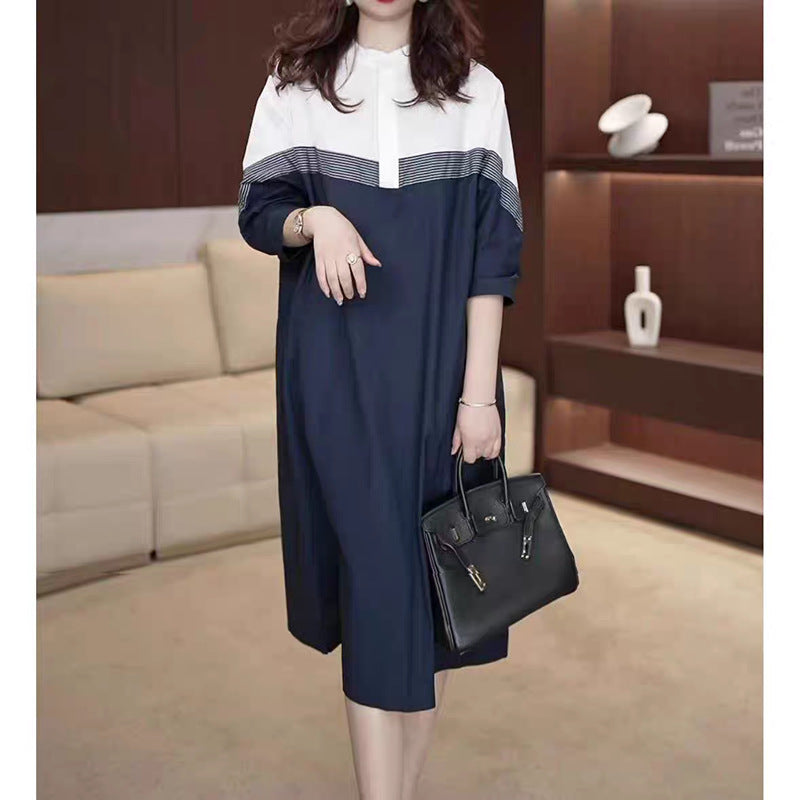 Popularan version loose large size fat MM color matching dress summer high sense meat covering and thin age reducing shirt skirt women