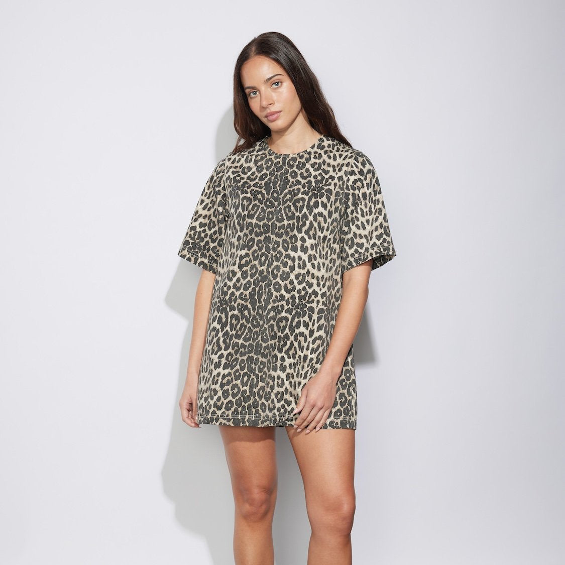 Popular trade women's clothing wholesale New leopard print dress new loose short-sleeved crew neck skirt
