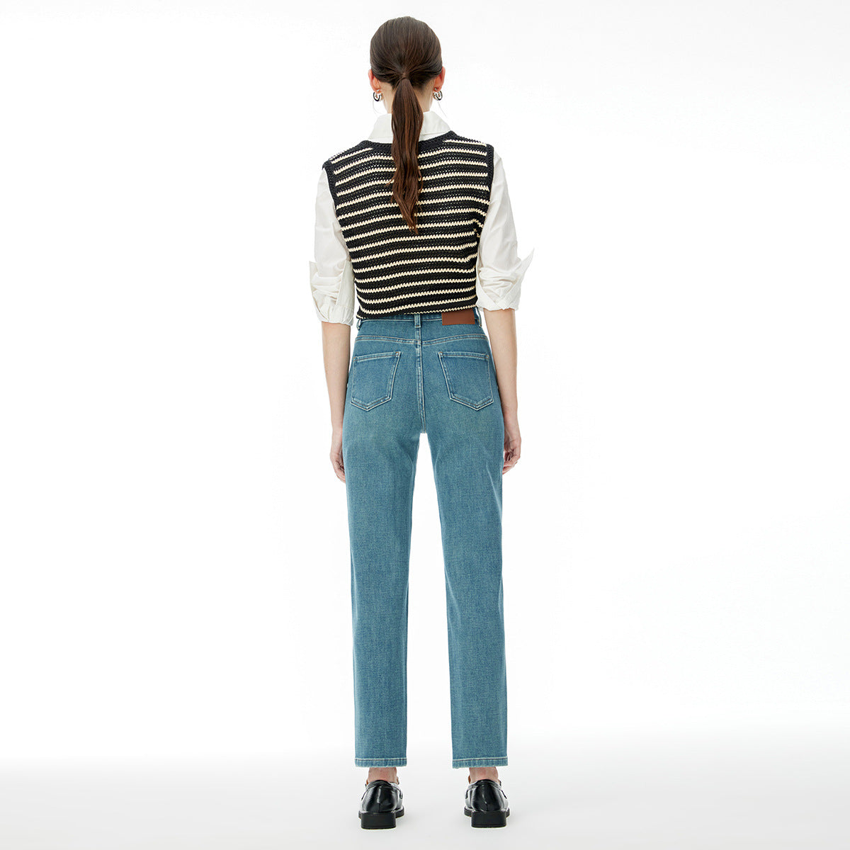 2025 24 autumn new women's nine-point pants 3.60 million like elastic denim baguette pants, high-waisted slim-fitting four-sided elastic jeans