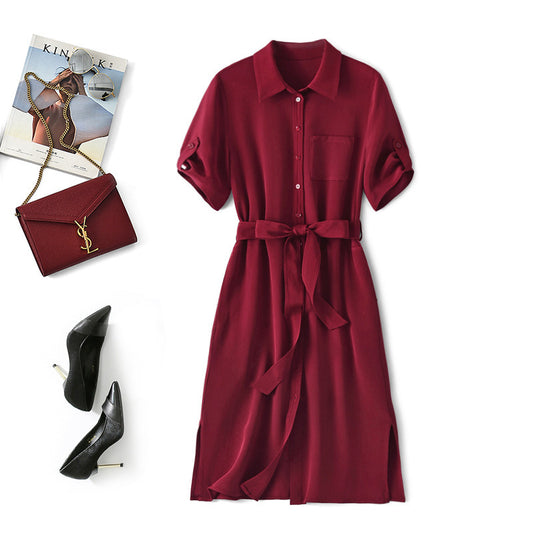 2025 Heavy 30 mmi, mulberry silk skirt women's clothing summer new medium and long short-sleeved silk dress