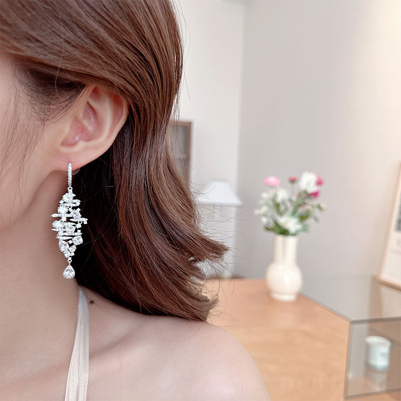 2025 New long fashionable fringed water drop earrings S925 silver needle heavy industry jewelry earrings simple temperament wholesale