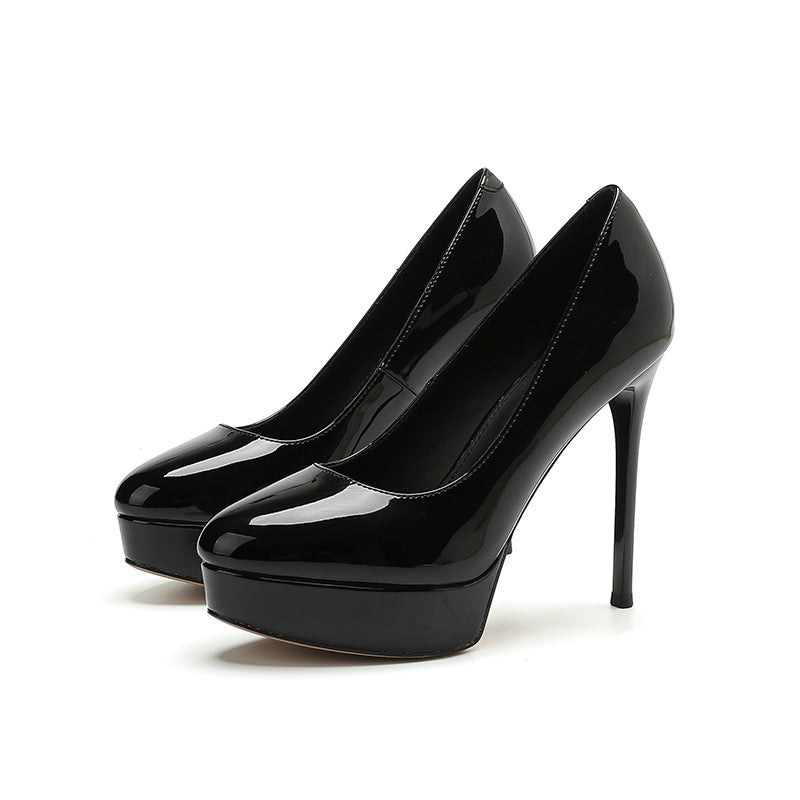 2025 136-1 Cross-border waterproof table super high heels women's round head thin heels high heels 2025 sexy solid color single shoes 12CM