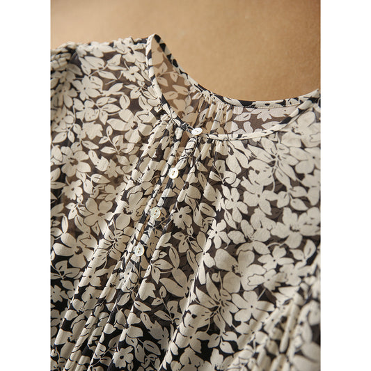 2025 Heavy silk bubble sleeve dress, mulberry silk spring floral skirt summer new women's clothing