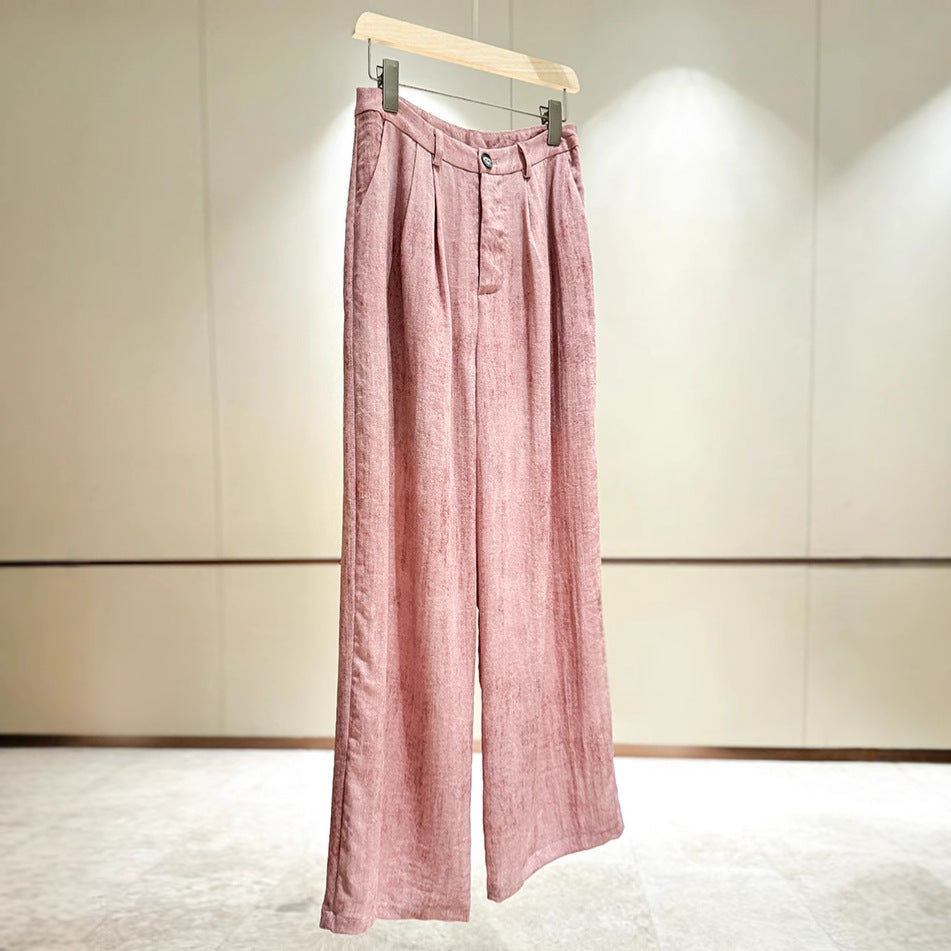 2025 Pink linen fashion Popularan goods spring and summer suit vest vest wide leg pants temperament commuter two-piece trousers