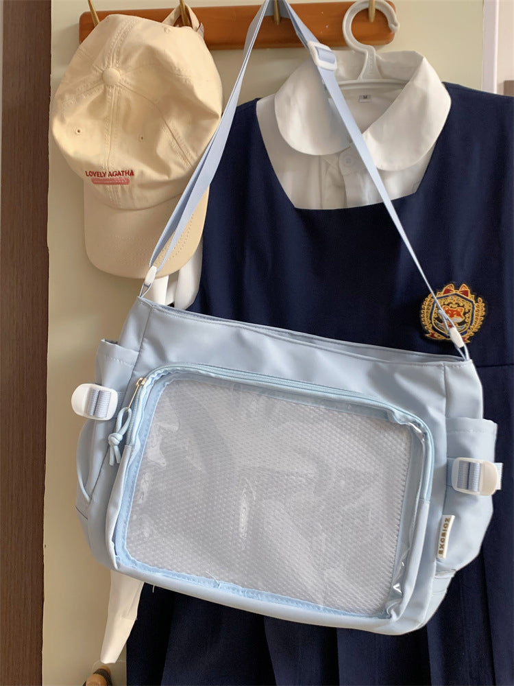 FLOWERSVERSE 2025 Cute college style girl messenger bag Japanese ins student pain bag large capacity casual tie board messenger bag single shoulder