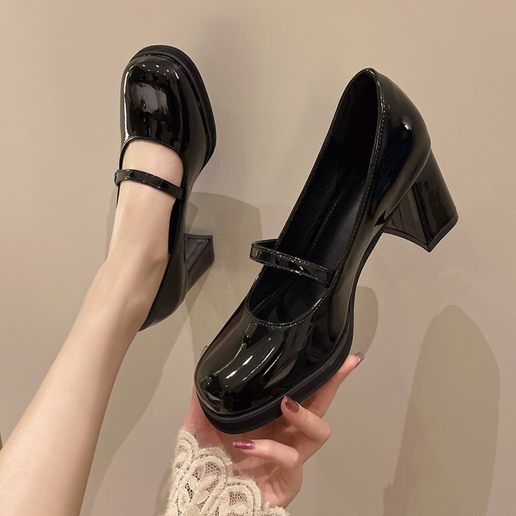 flowersverse High Heel Mary Jane Shoes Spring and Summer New Retro Medium Chunky Heel JK Pumps Fairy Style Fashion High Heels