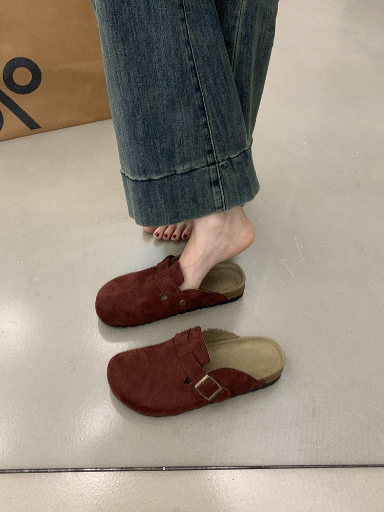 2025 platform-soled retro baotou half-slippers women's outerwear lazy one-pedal cork-soled leopard print Mary Jane Birkenstocks