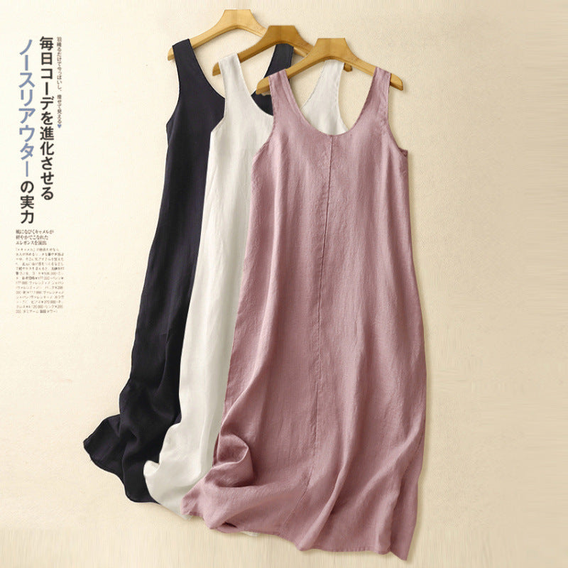 #New summer temperament versatile casual cotton and linen simple literary style sleeveless dress