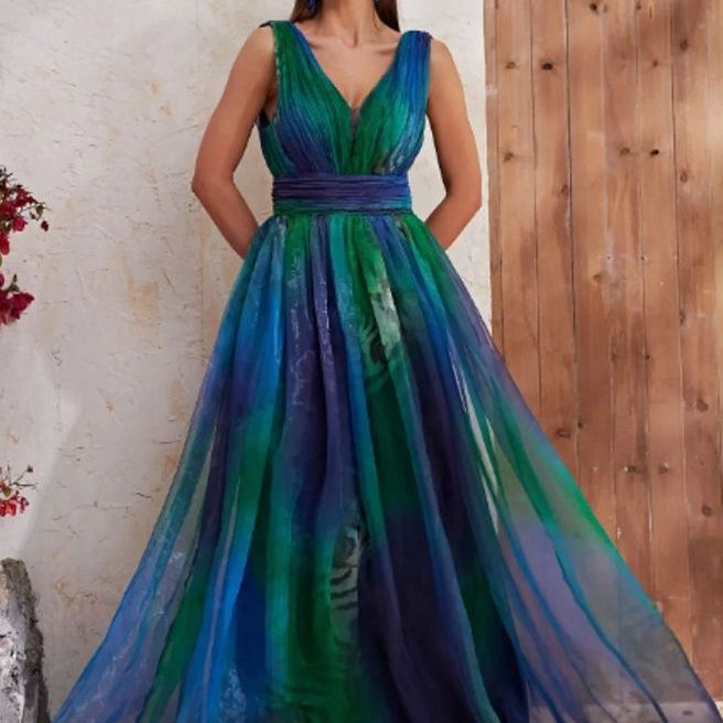 FLOWERSVERSE New 2025 2025 trade women's summer new women's clothing ebay deep V backless printed chiffon dress