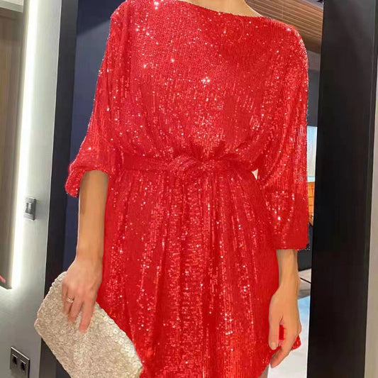 FLOWERSVERSE New 2025 independent station holiday party sparkling bead dress small dress dress