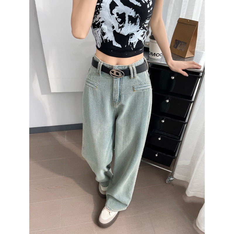 flowersverse Starry Sky Pattern High Waist Wide Leg Jeans for Women Summer New Loose Slimming and Straight Drape Denim Trousers
